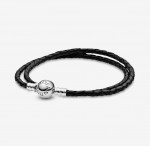 P2 PANDORAPandora Moments Double Black Leather Bracelet  - 35 cm