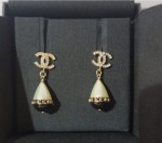 Chanel Earrings Metal, Imitation Pearls & Diamanté Gold, Pearly White, Black & Crystal 