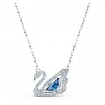 S7 SWAROVSKI DANCING SWAN NECKLACE, BLUE, RHODIUM PLATED, 38/1.7x1.2cm