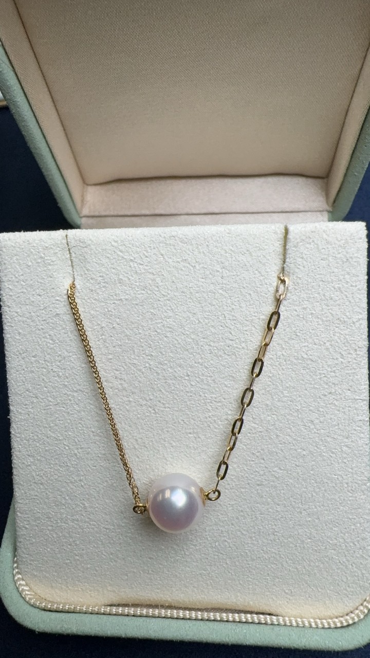 B3 Akoya8.5 -9mm 天女路路通蕭邦鏈+十字鏈K18項鍊