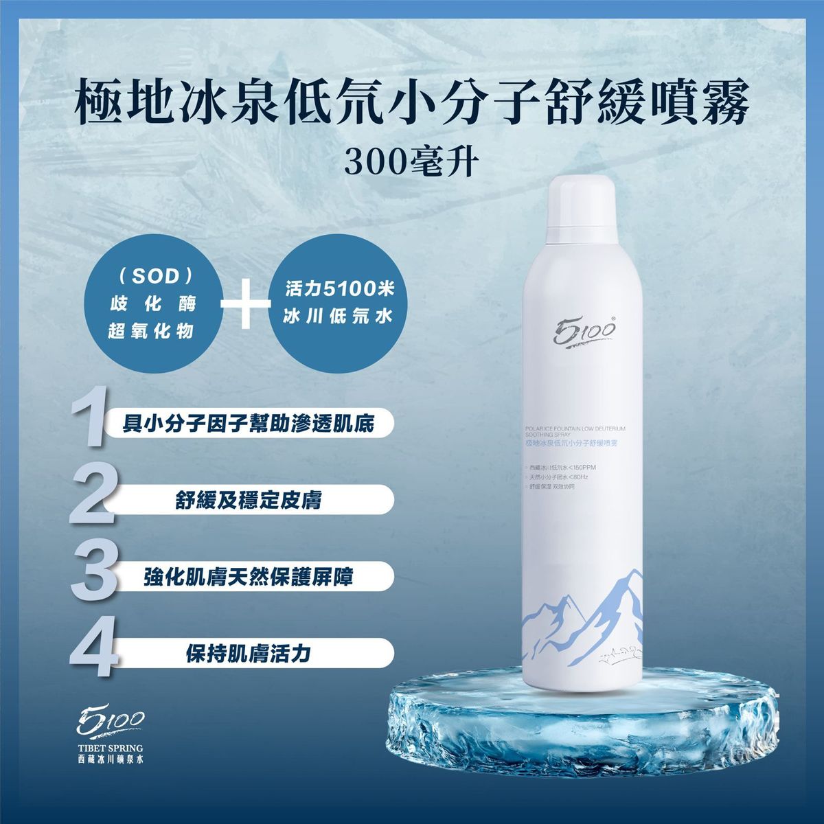 【西藏5100】極地冰泉低氘小分子舒緩噴霧 50ml